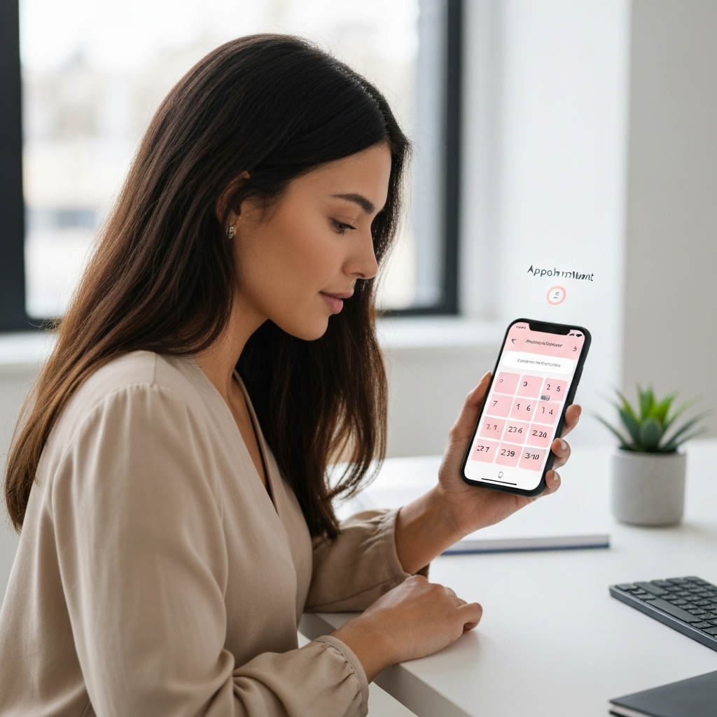 Woman scheduling appointment on phone - automated booking system